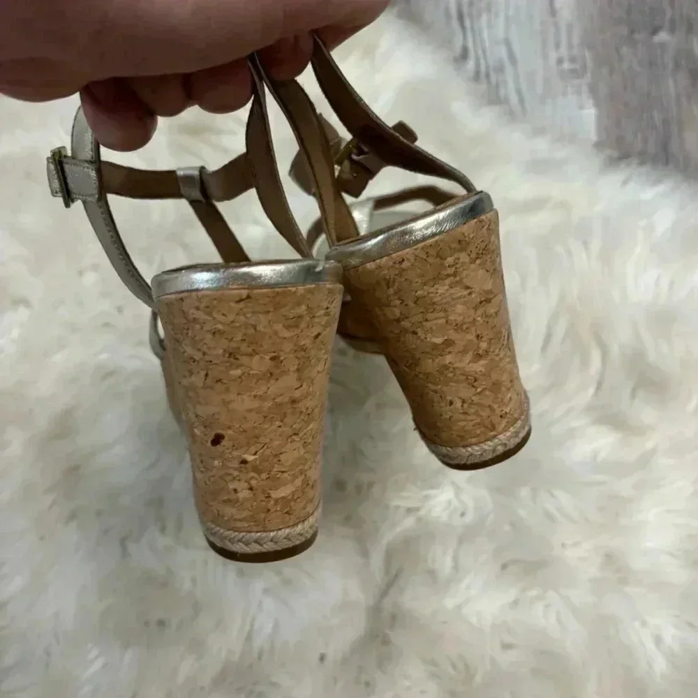 Ugg champagne gold Melissa metallic t strap wedges sz 10